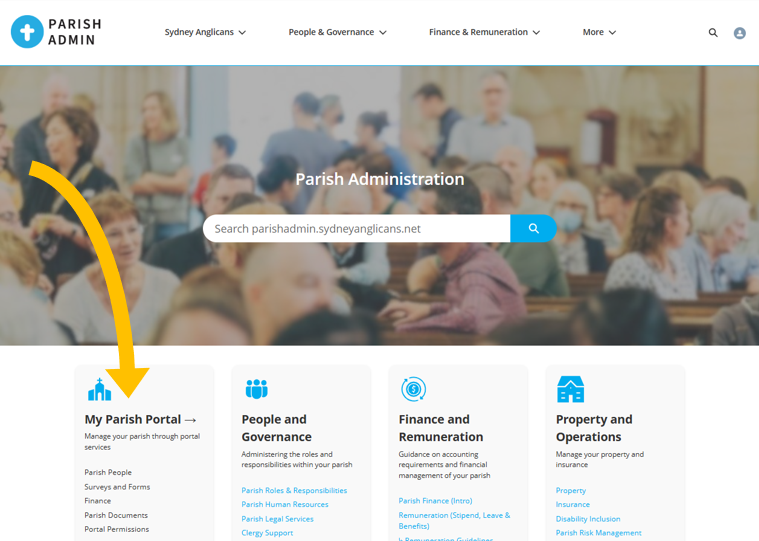 Accessing Parish Admin, the Parish Portal and My Profile